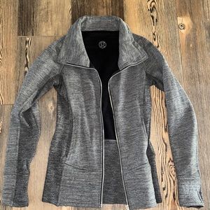 heathered grey funnel neck full zip scuba